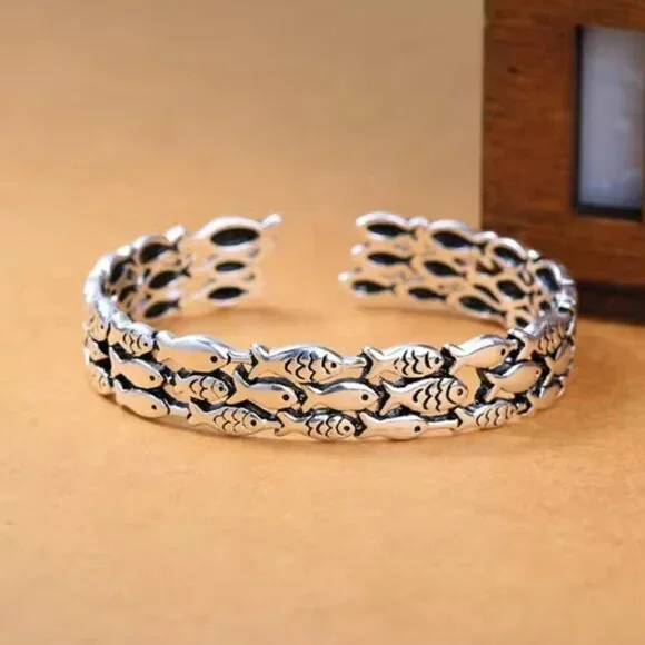 925 Silver Fish Cuff Bracelet #1551 - Picture 3 of 7